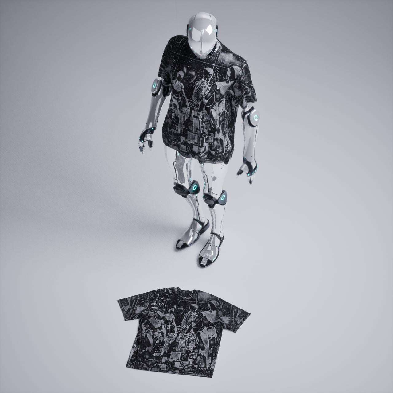 T-shirt peint Robot city - Tailles L->2XL