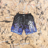 Thumbnail for shorts flammes violettes peint et ossements aliens streetwear
